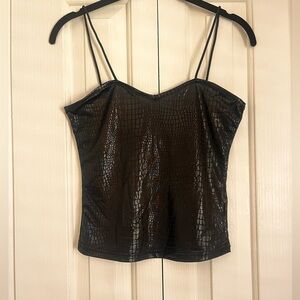 SHEIN Shiny Black Croc-Effect Cami Top
